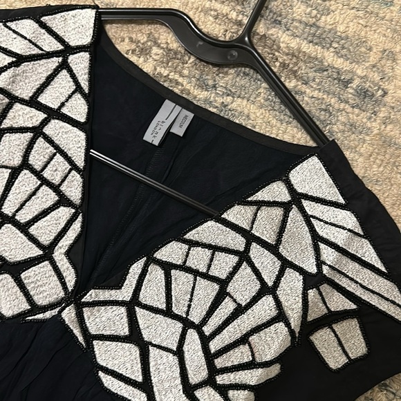 Anthropologie Blank London Patchwork Top Black Silver Oversized S - Picture 2 of 3